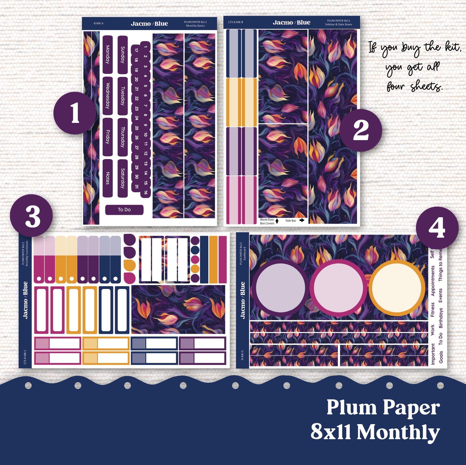 Dreamscapes Plum Paper Monthly Sticker Kit for 8x11 7x9 A5 Planners - Kit 173 Planner Stickers