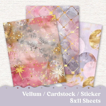 Vellum or Cardstock Dashboard Tip-in for Planners or Junk Journaling - Kit 220 Pink Gold Gray