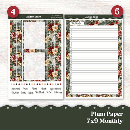 Plum Paper Monthly Sticker Kit for 8x11 7x9 A5 Planners - Kit 232 Christmas December Vintage Shabby Chic