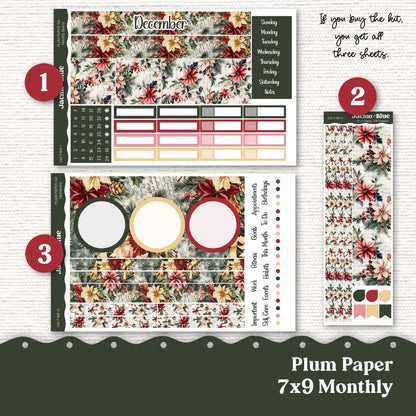 Plum Paper Monthly Sticker Kit for 8x11 7x9 A5 Planners - Kit 232 Christmas December Vintage Shabby Chic