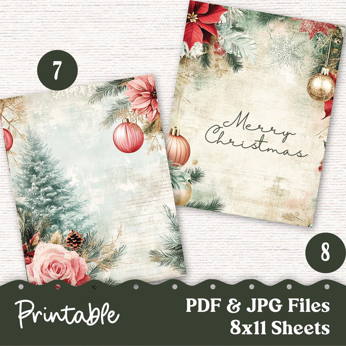 Christmas Printable Dashboard for Planner, Junk Journaling, Crafting PDF JPG Digital Download 220VP - Vellum - Shabby Chic Junk Journaling