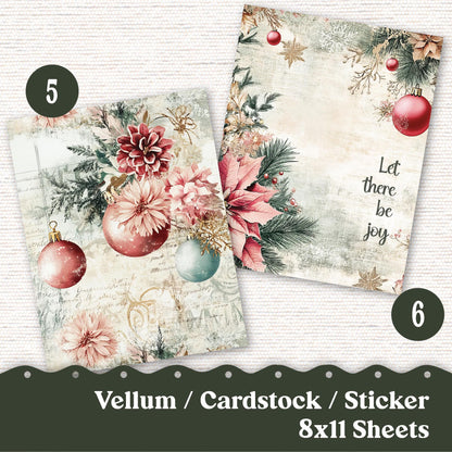 Vellum or Cardstock Dashboard Tip-in for Planners or Junk Journaling - Kit 232V Vellum Vintage Christmas December Shabby Chic Bundle 8 Sheet