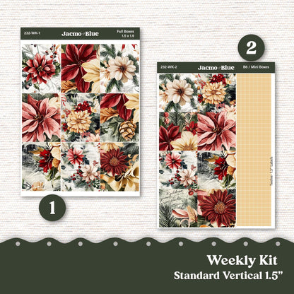 Christmas Weekly Planner Sticker Kit Vertical Planner Stickers 232 - Standard Vertical 1.5" Columns - Shabby Chic Vintage December Holiday