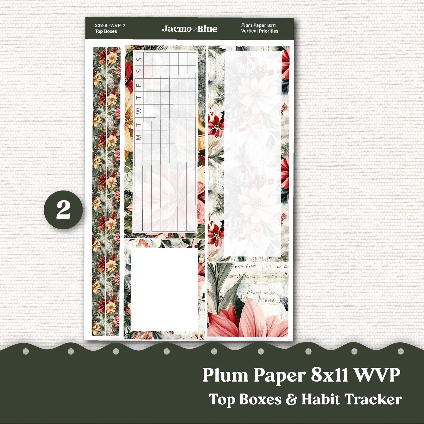 Christmas Weekly Vertical Priorities Plum Paper Kit 232 - Shabby Chic Vintage December Holiday