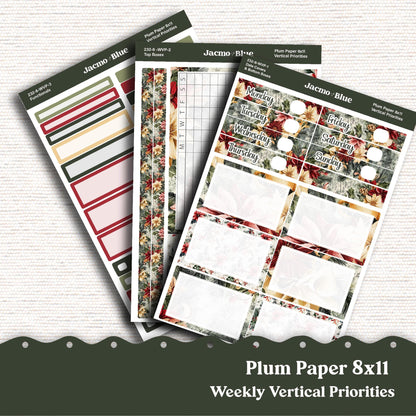 Christmas Weekly Vertical Priorities Plum Paper Kit 232 - Shabby Chic Vintage December Holiday