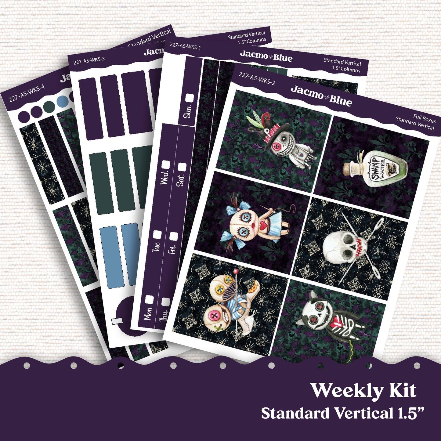 Voodoo Weekly Planner Sticker Kit Standard Vertical Planner Stickers Kit 103 - Happy Planner Erin Condren Plum Paper 1.5" Columns