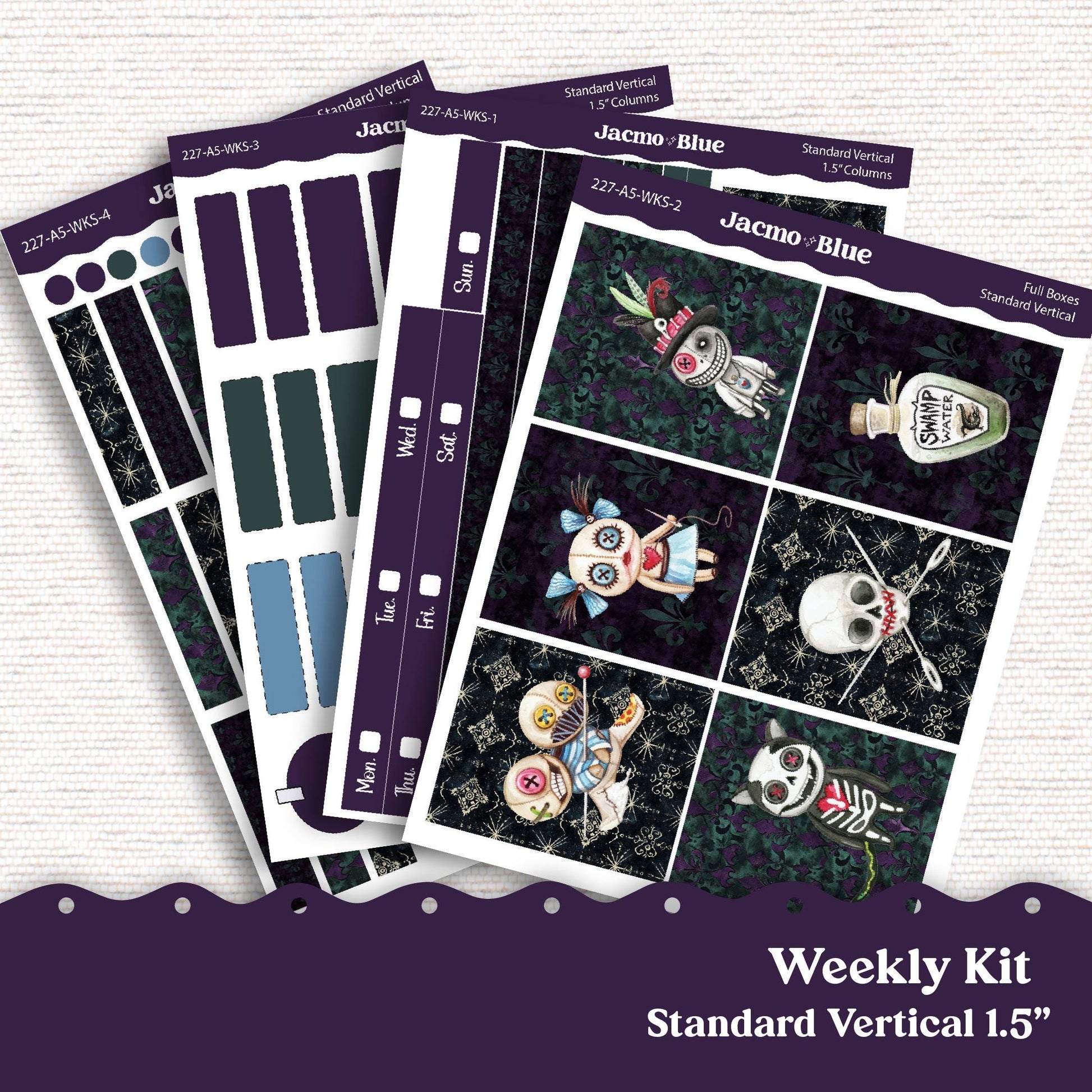 Voodoo Weekly Planner Sticker Kit Standard Vertical Planner Stickers Kit 103 - Happy Planner Erin Condren Plum Paper 1.5" Columns