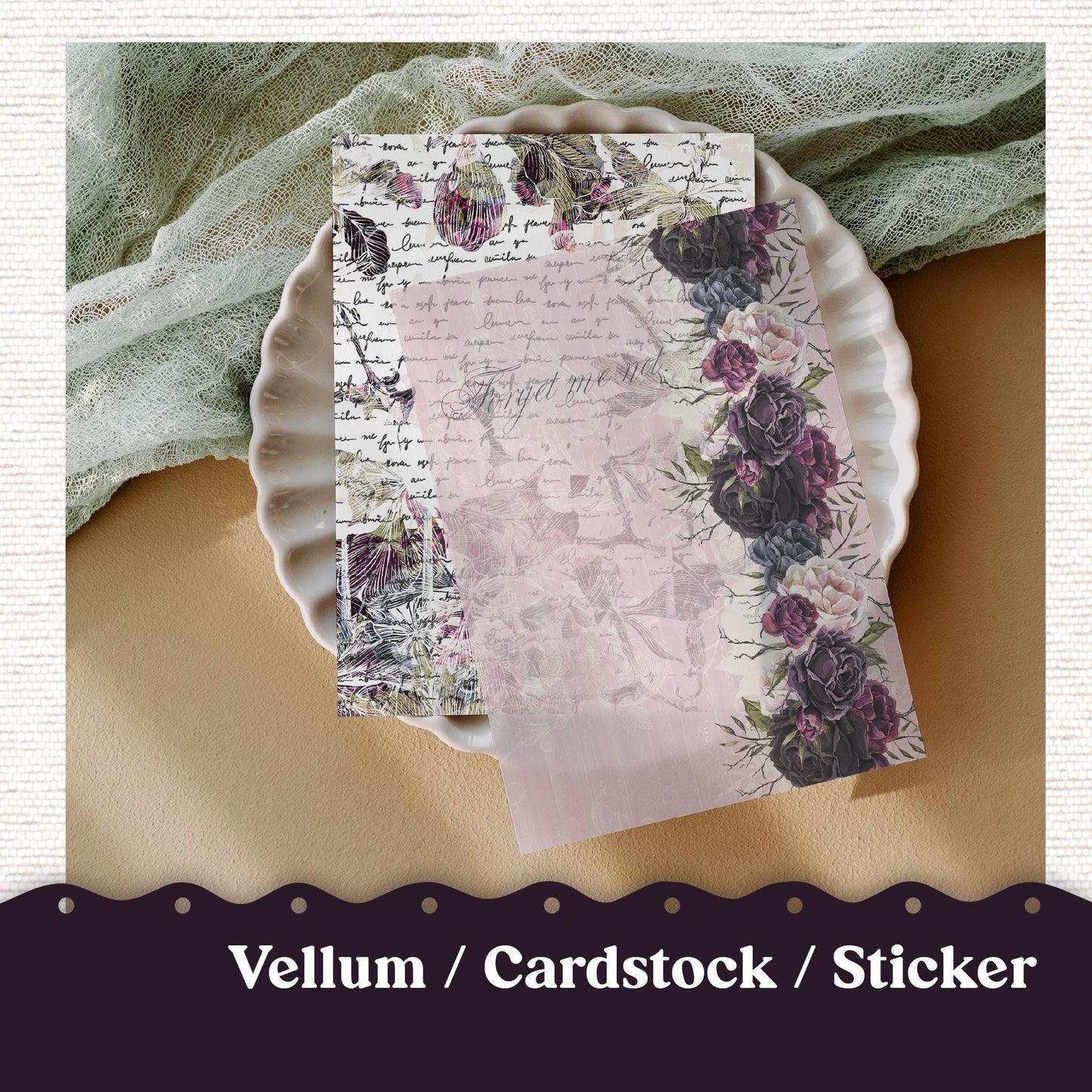 Vellum or Cardstock Dashboard Tip-in for Planners or Junk Journaling - Kit 45 Forget Me Not