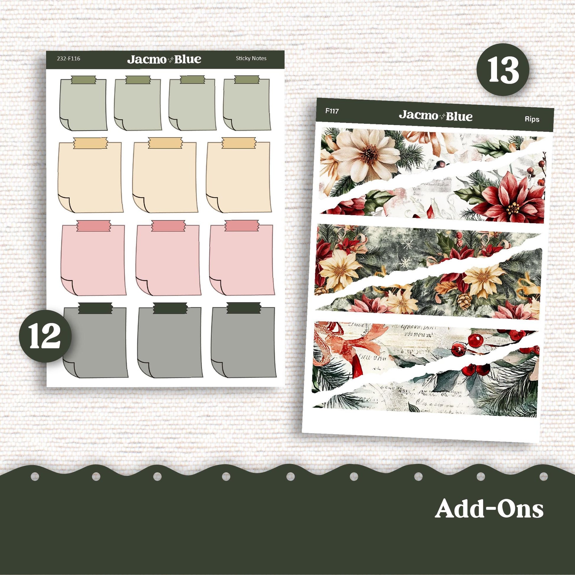 Christmas Weekly Planner Sticker Kit Vertical Planner Stickers 232 - Standard Vertical 1.5" Columns - Shabby Chic Vintage December Holiday