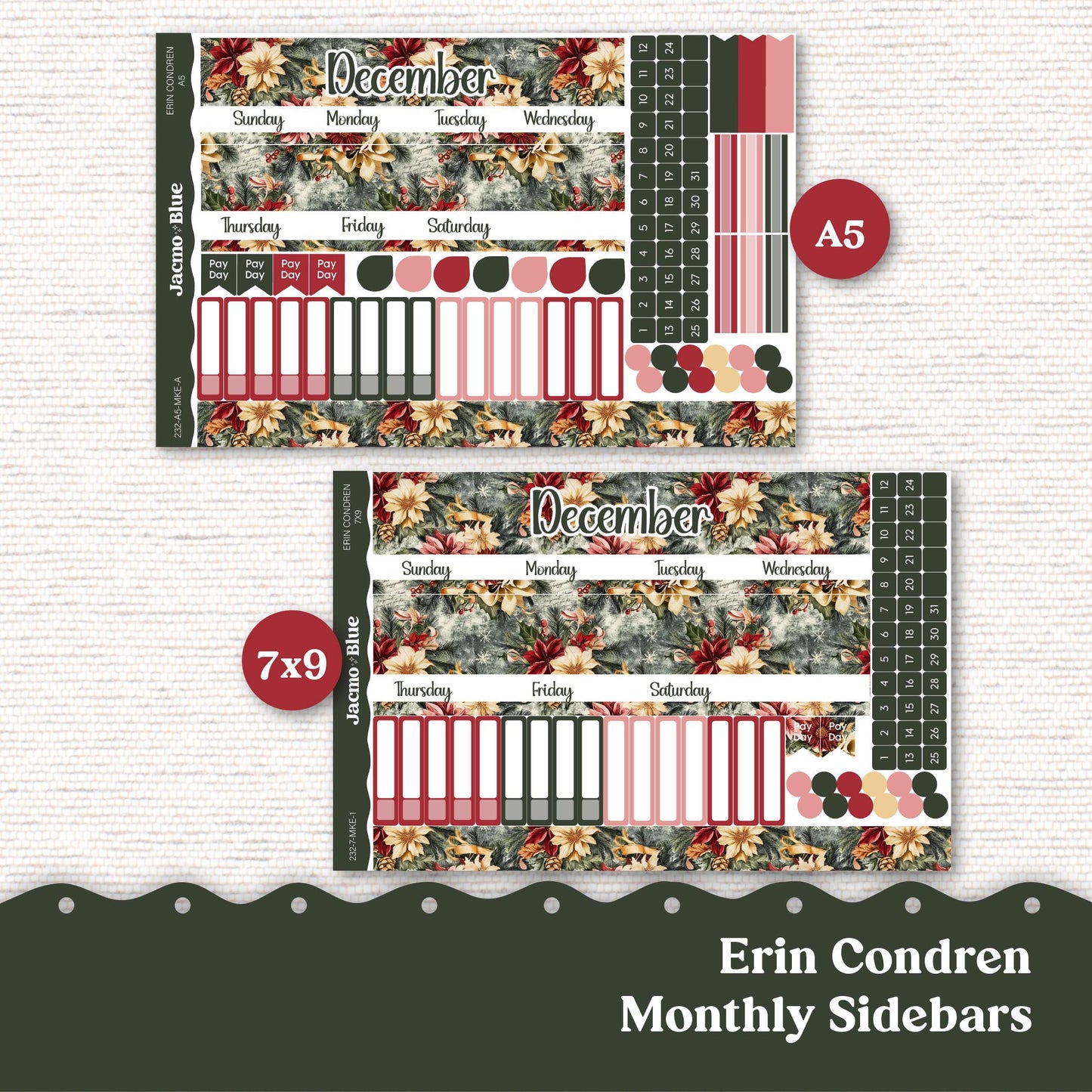 December Planner Stickers 7x9 A5 Kit Monthly Planner Erin Condren Sticker Kit 232 Monthly Kit for 7x9 or A5 planners