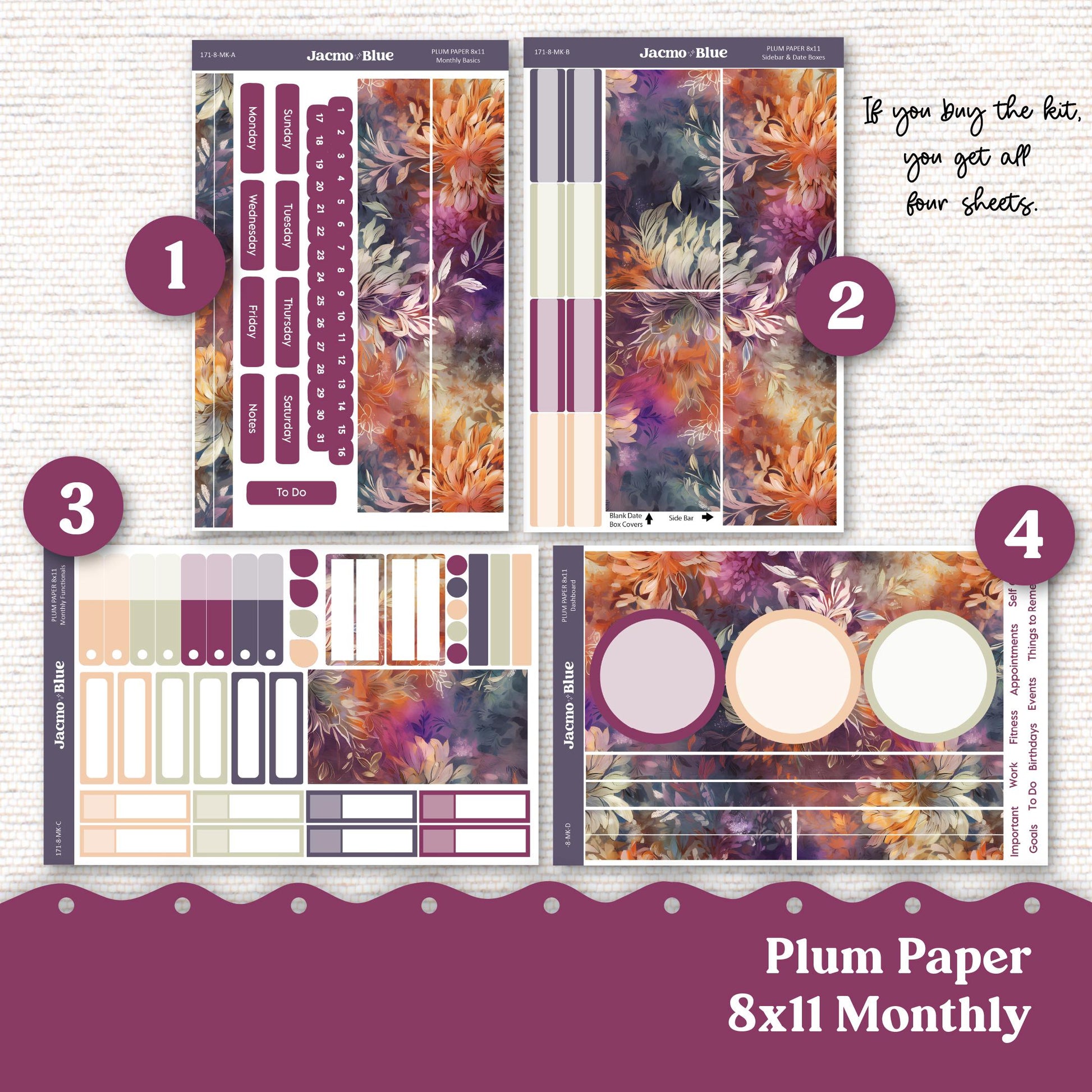 Dreamscapes Plum Paper Monthly Sticker Kit for 8x11 7x9 A5 Planners - Kit 171 Planner Stickers Autumn Fall Vibrant