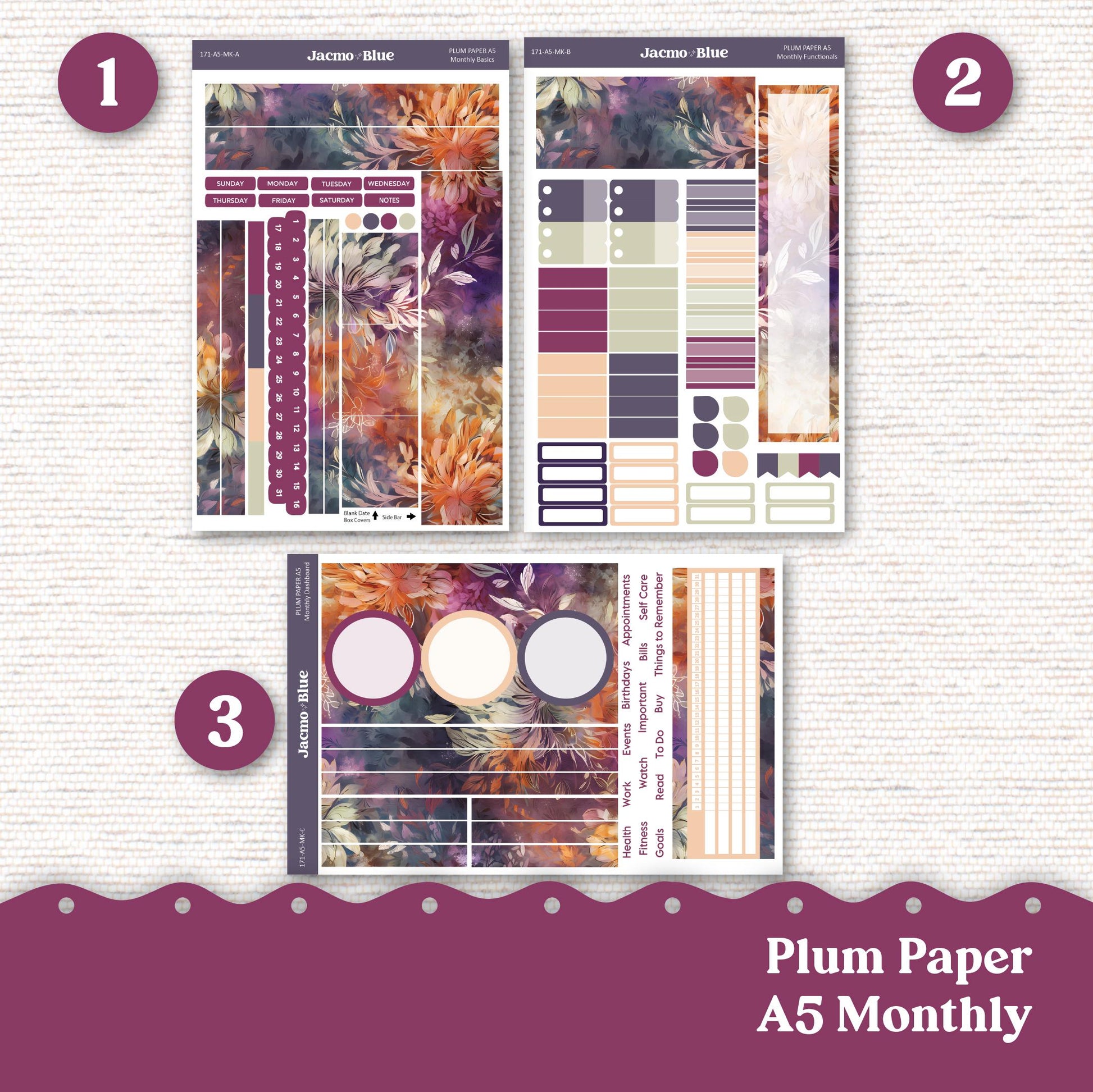 Dreamscapes Plum Paper Monthly Sticker Kit for 8x11 7x9 A5 Planners - Kit 171 Planner Stickers Autumn Fall Vibrant