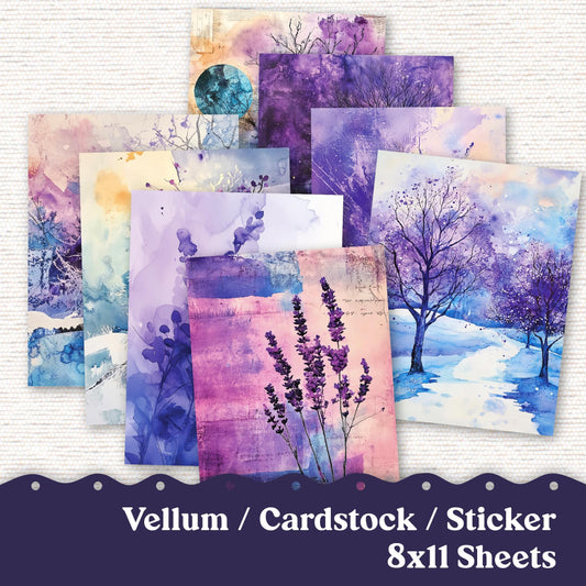 Vellum or Cardstock Dashboard Tip-in for Planners or Junk Journaling - Kit 103V Vellum Purple Ephemera Winter Blue