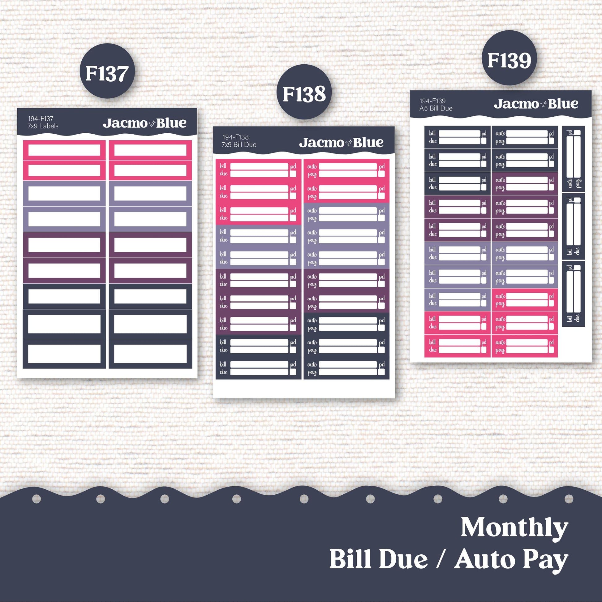 Hard Crush Plum Paper Monthly Sticker Kit for 8x11 7x9 A5 Planners - Kit 194 Planner Stickers