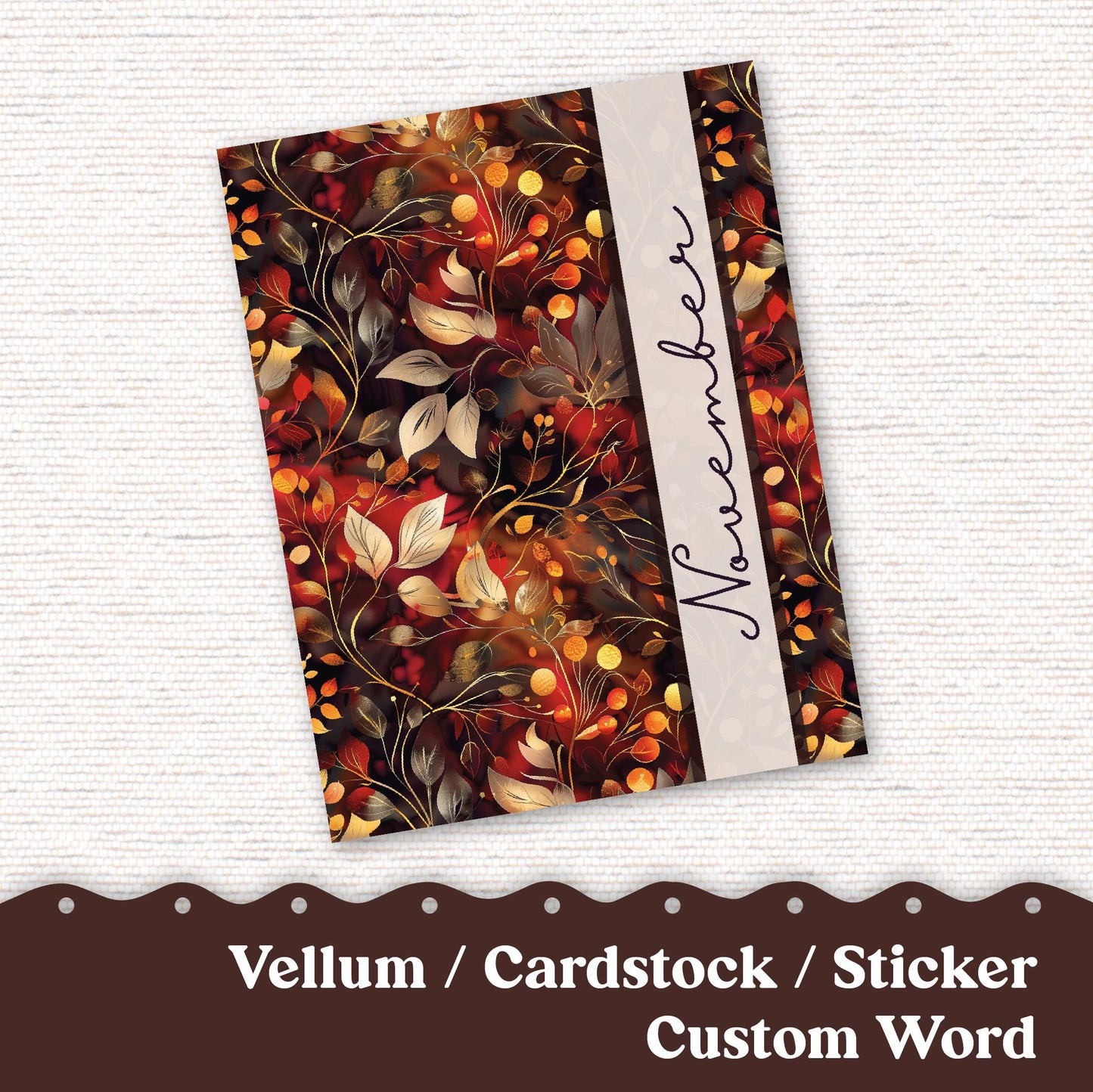 Custom Vellum or Cardstock Dashboard Tip-in for Planners or Junk Journaling - Kit229 Autumn Gold, Letter, A5, B6