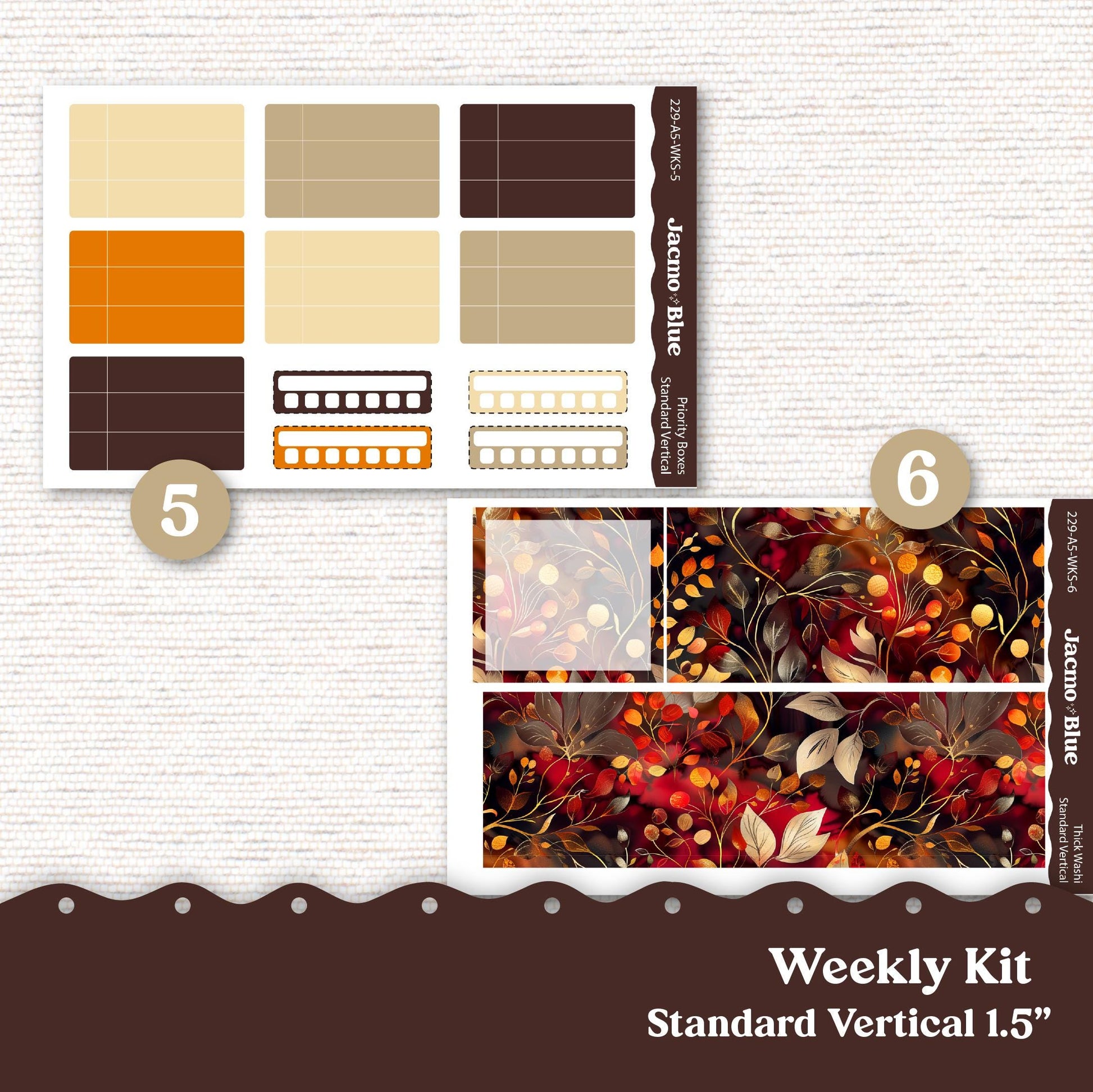 Autumn Gold Weekly Planner Sticker Kit Vertical Planner Stickers 229 Happy Planner Erin Condren Plum Paper - Standard Vertical 1.5" Columns