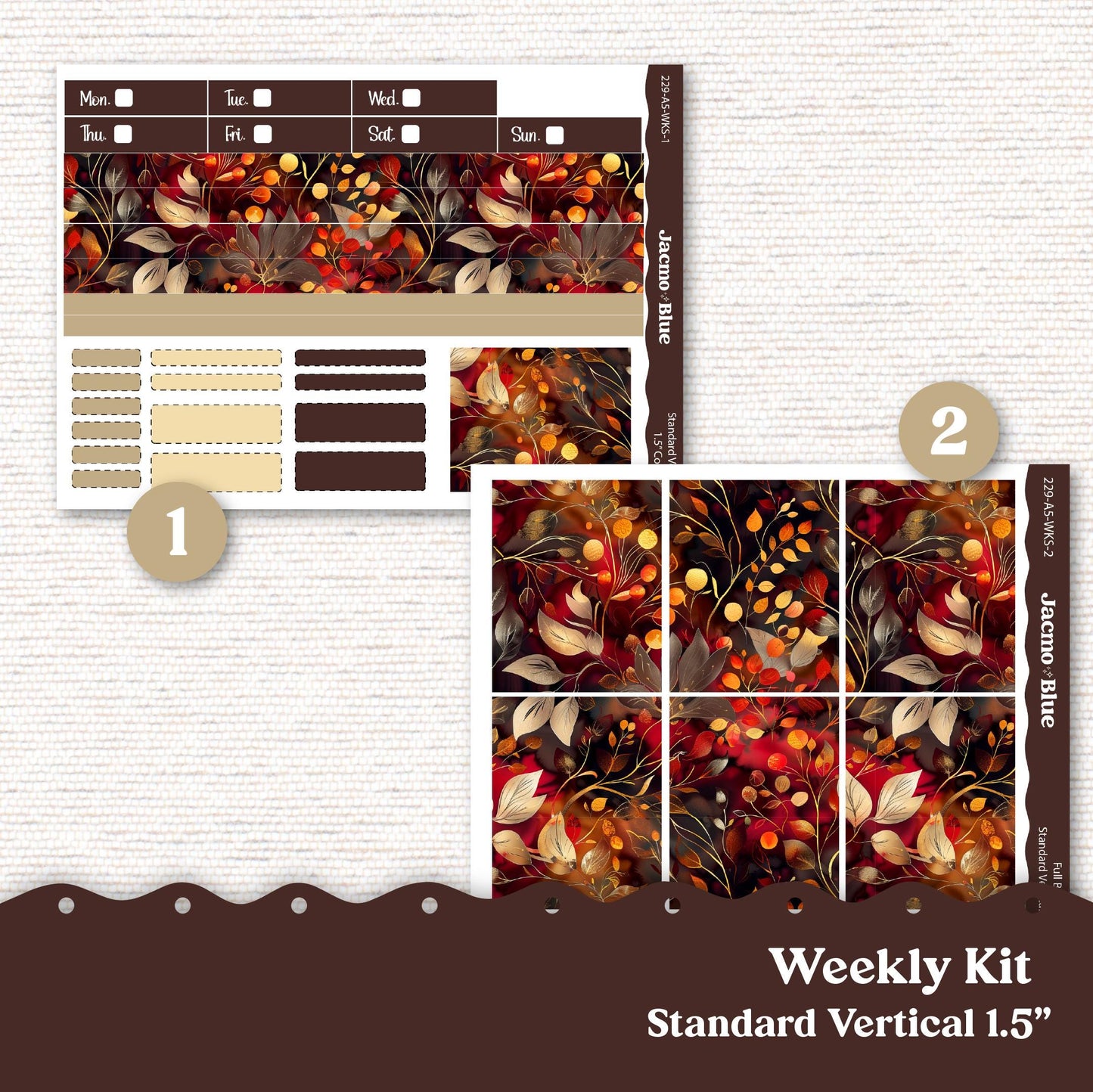 Autumn Gold Weekly Planner Sticker Kit Vertical Planner Stickers 229 Happy Planner Erin Condren Plum Paper - Standard Vertical 1.5" Columns