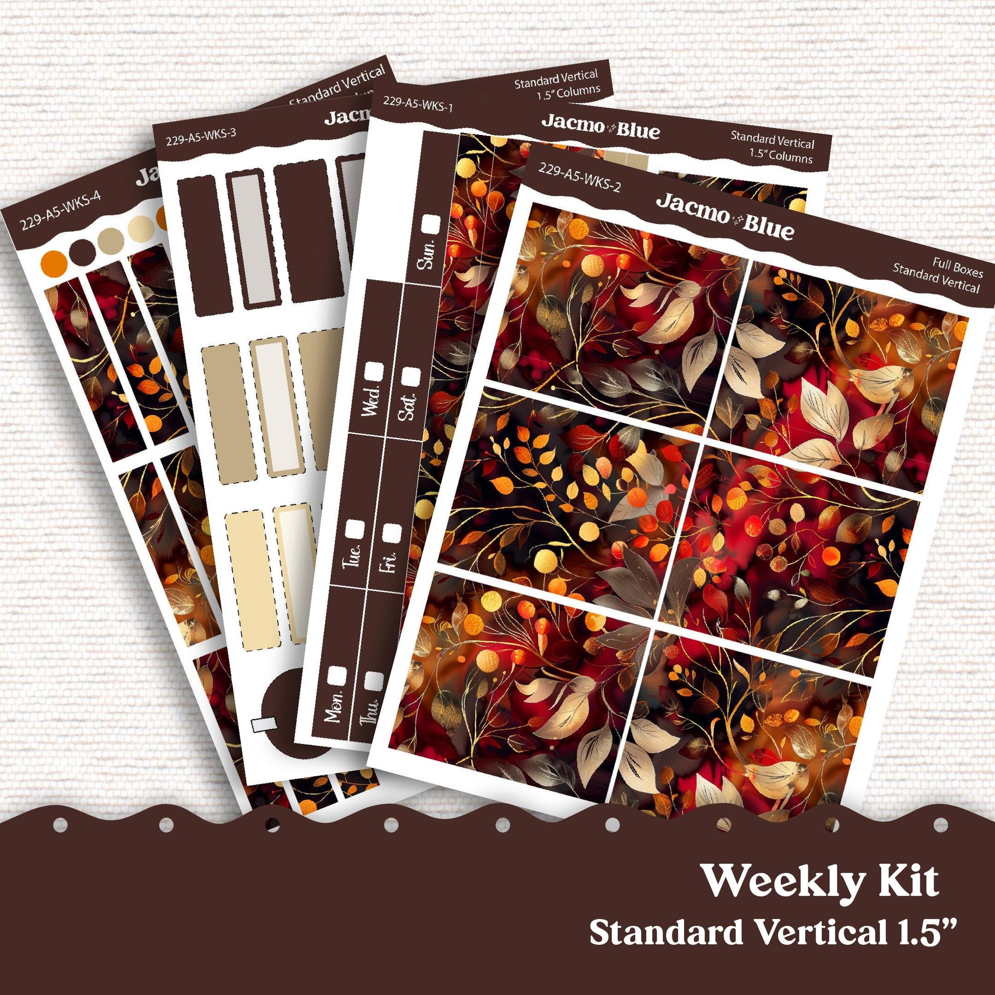 Autumn Gold Weekly Planner Sticker Kit Vertical Planner Stickers 229 Happy Planner Erin Condren Plum Paper - Standard Vertical 1.5" Columns