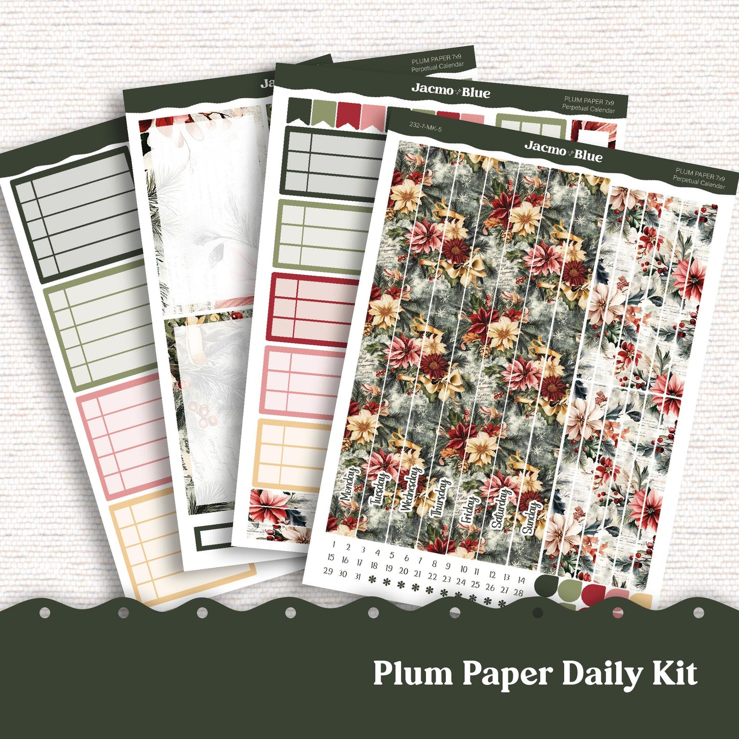 Daily Planner Sticker Kit sized for Plum Paper Planner 8x11 & 7x9 Stickers Kit 232 Christmas December Holidays