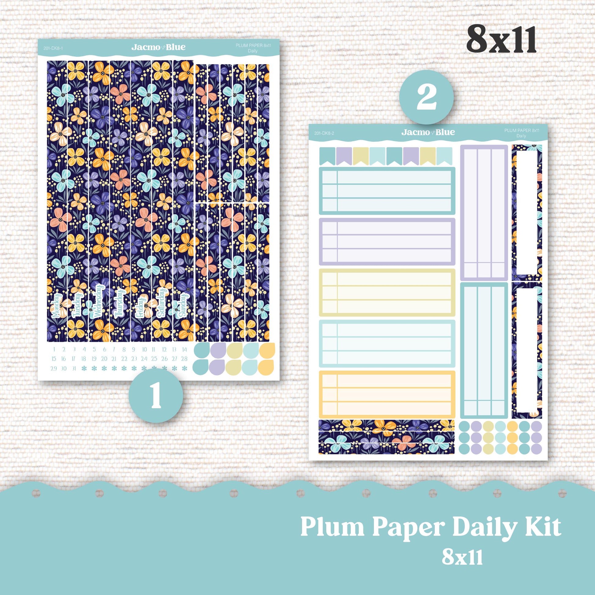 Daily Planner Sticker Kit sized for Plum Paper Planner 8x11 & 7x9 Stickers Kit 201