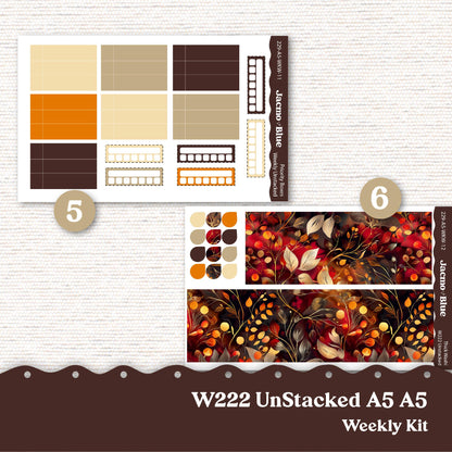 Wonderland 222 A5 Unstacked Weekly Planner Stickers Kit Journaling Stickers Autumn Gold Kit 229 - Transparent or White Matte