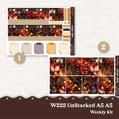 Wonderland 222 A5 Unstacked Weekly Planner Stickers Kit Journaling Stickers Autumn Gold Kit 229 - Transparent or White Matte