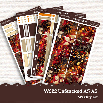 Wonderland 222 A5 Unstacked Weekly Planner Stickers Kit Journaling Stickers Autumn Gold Kit 229 - Transparent or White Matte