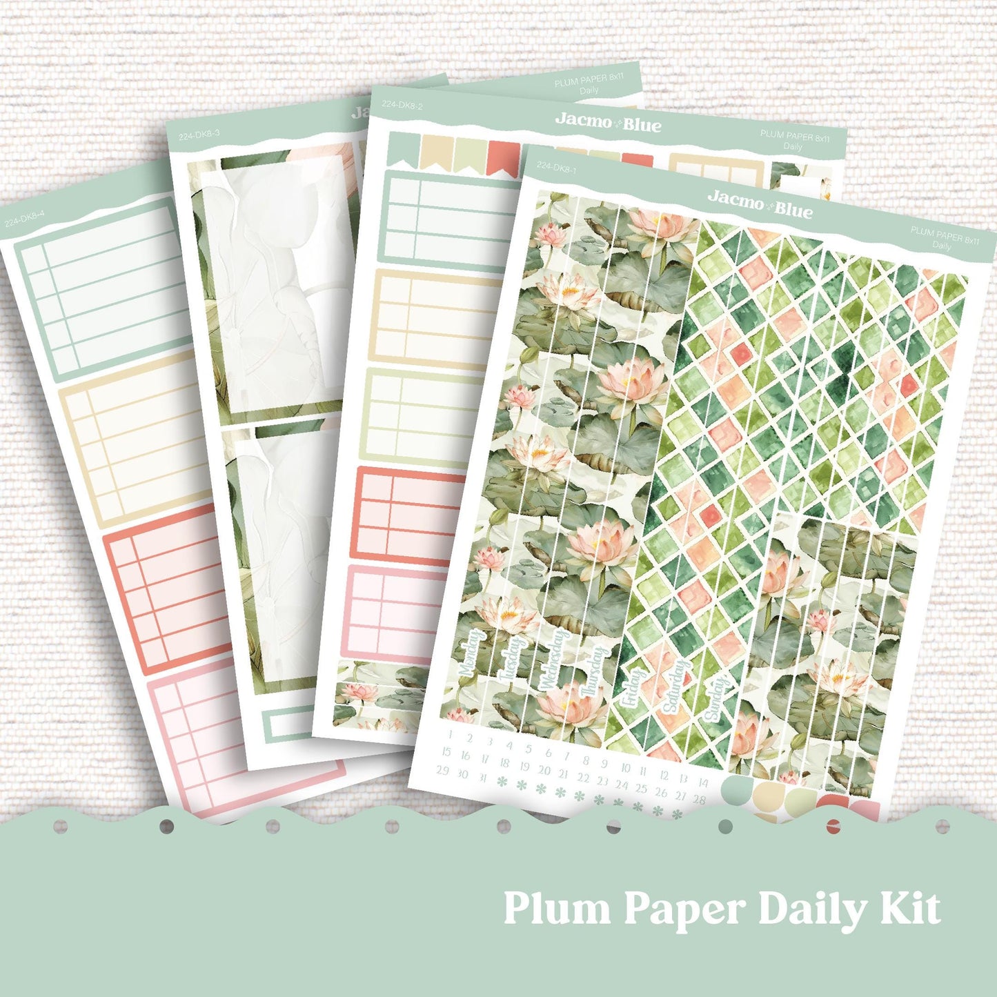 Daily Planner Sticker Kit sized for Plum Paper Planner 8x11 & 7x9 Stickers Kit 224 Lily Pads