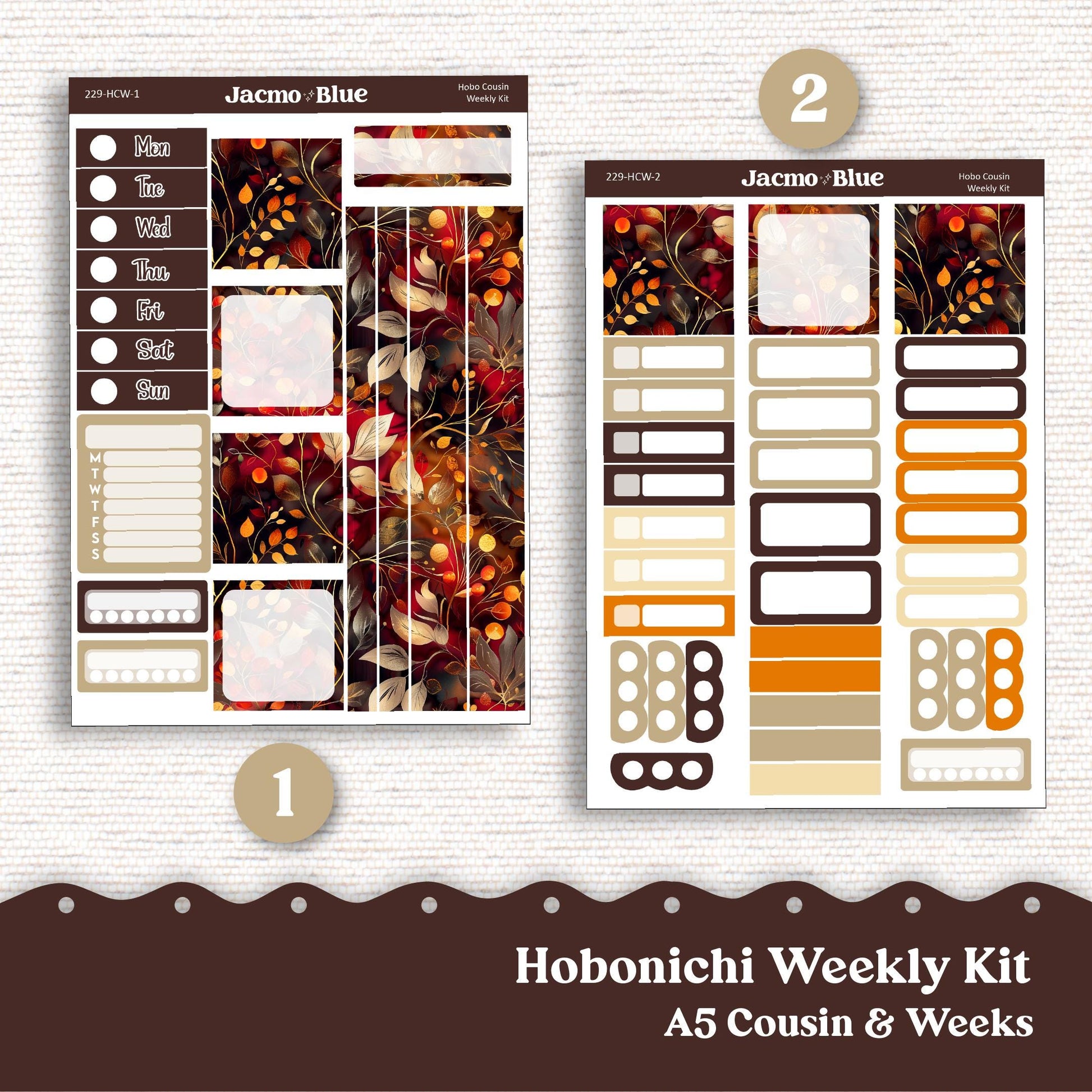 Autumn Gold Hobonichi Cousin & Weeks Weekly Planner Sticker Kit 229 - Fall Autumn October November