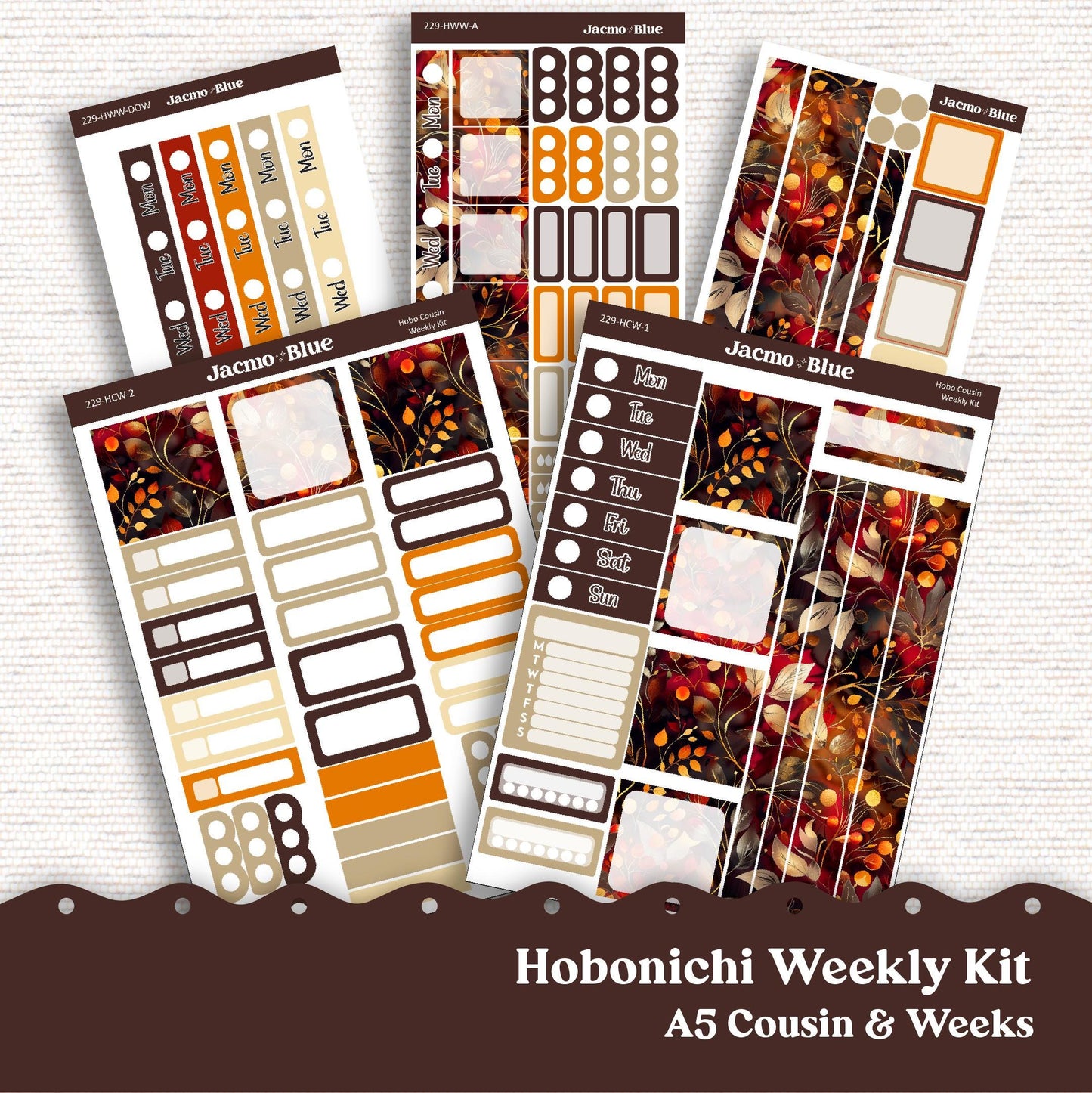 Autumn Gold Hobonichi Cousin & Weeks Weekly Planner Sticker Kit 229 - Fall Autumn October November