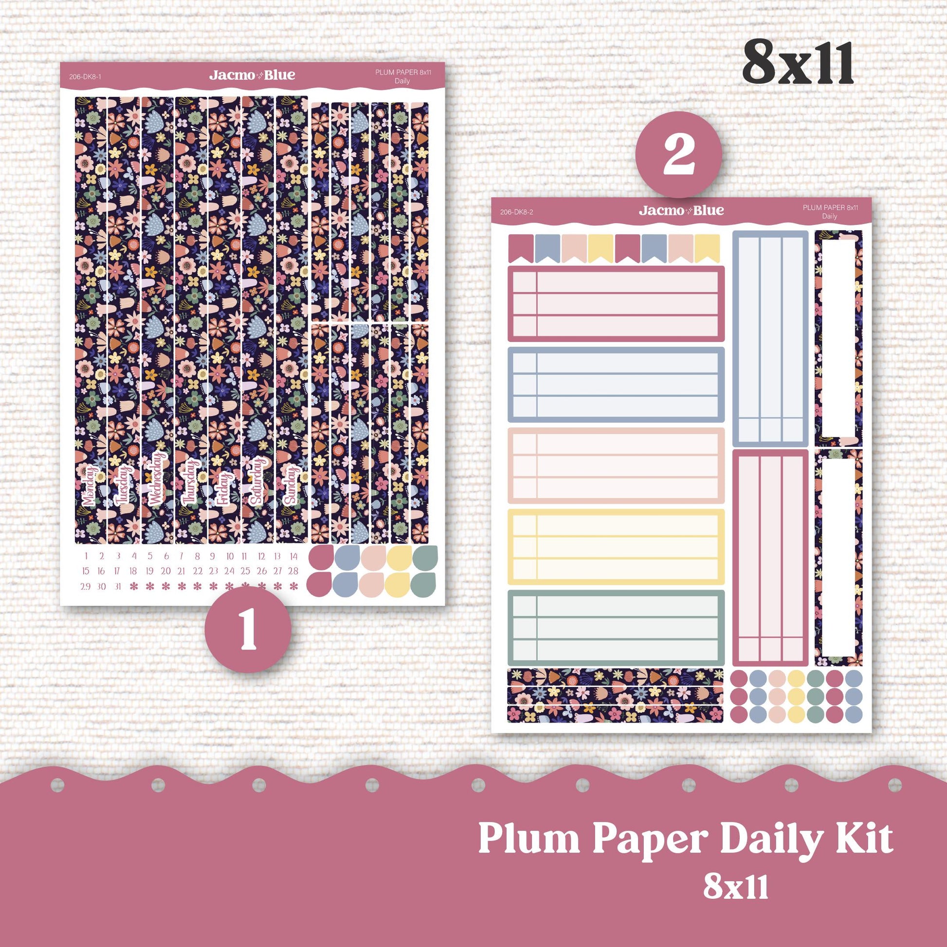 Daily Planner Sticker Kit sized for Plum Paper Planner 8x11 & 7x9 Stickers Kit 206