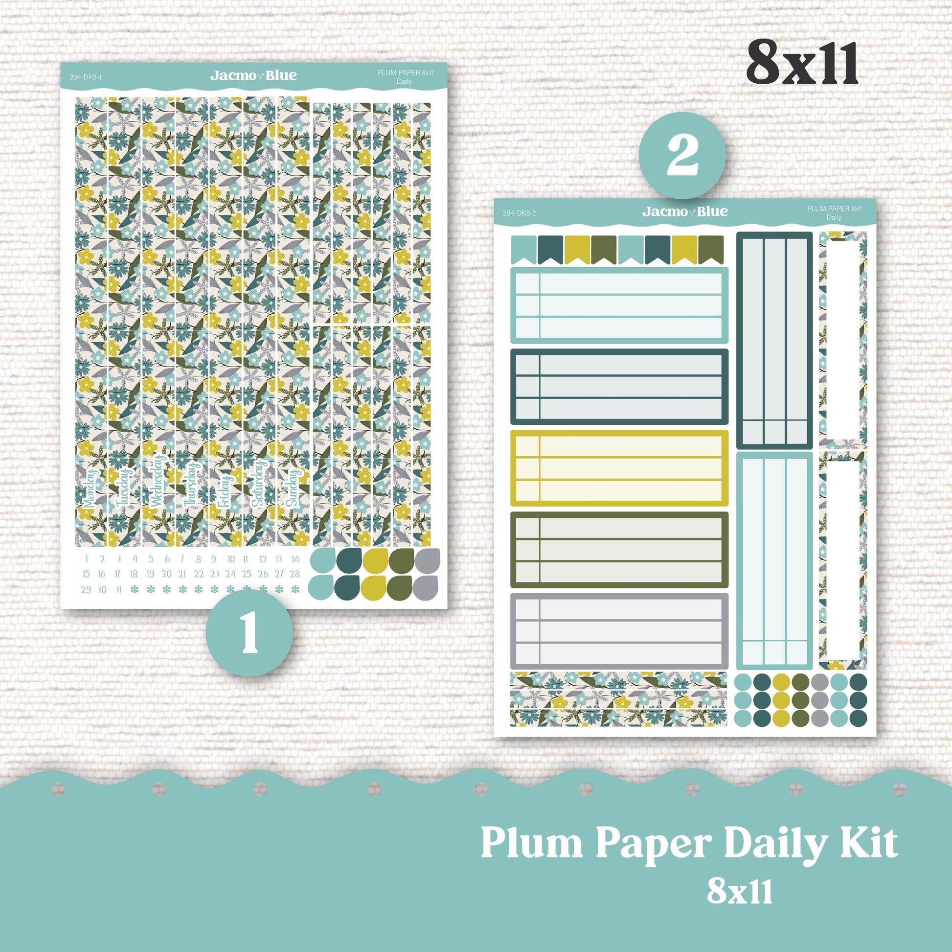 Daily Planner Sticker Kit sized for Plum Paper Planner 8x11 & 7x9 Stickers Kit 204