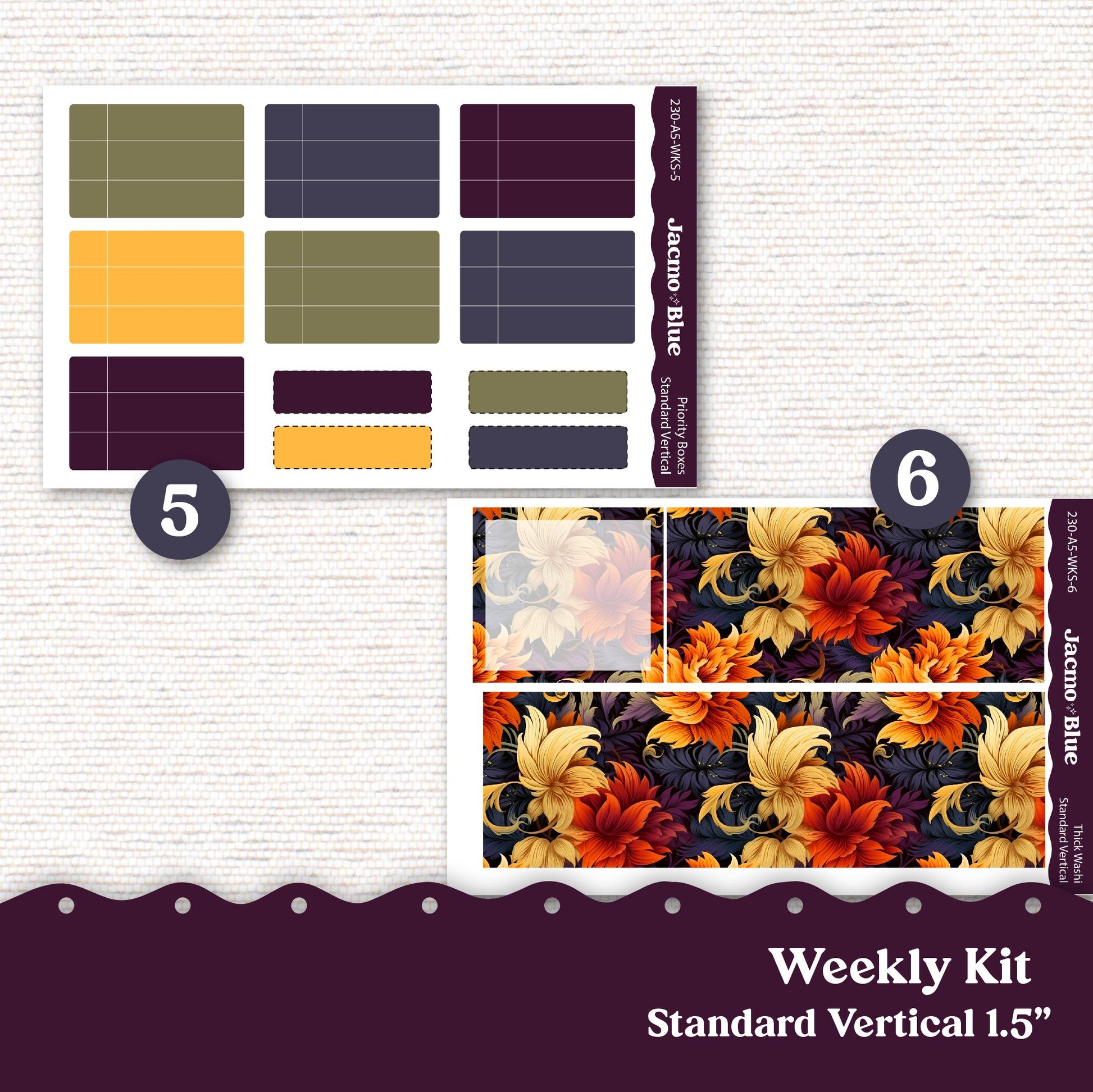 Firey Fall Weekly Planner Sticker Kit Vertical Planner Stickers 230 Happy Planner Erin Condren Plum Paper - Standard Vertical 1.5" Columns