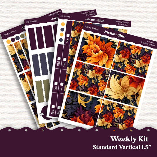 Firey Fall Weekly Planner Sticker Kit Vertical Planner Stickers 230 Happy Planner Erin Condren Plum Paper - Standard Vertical 1.5" Columns