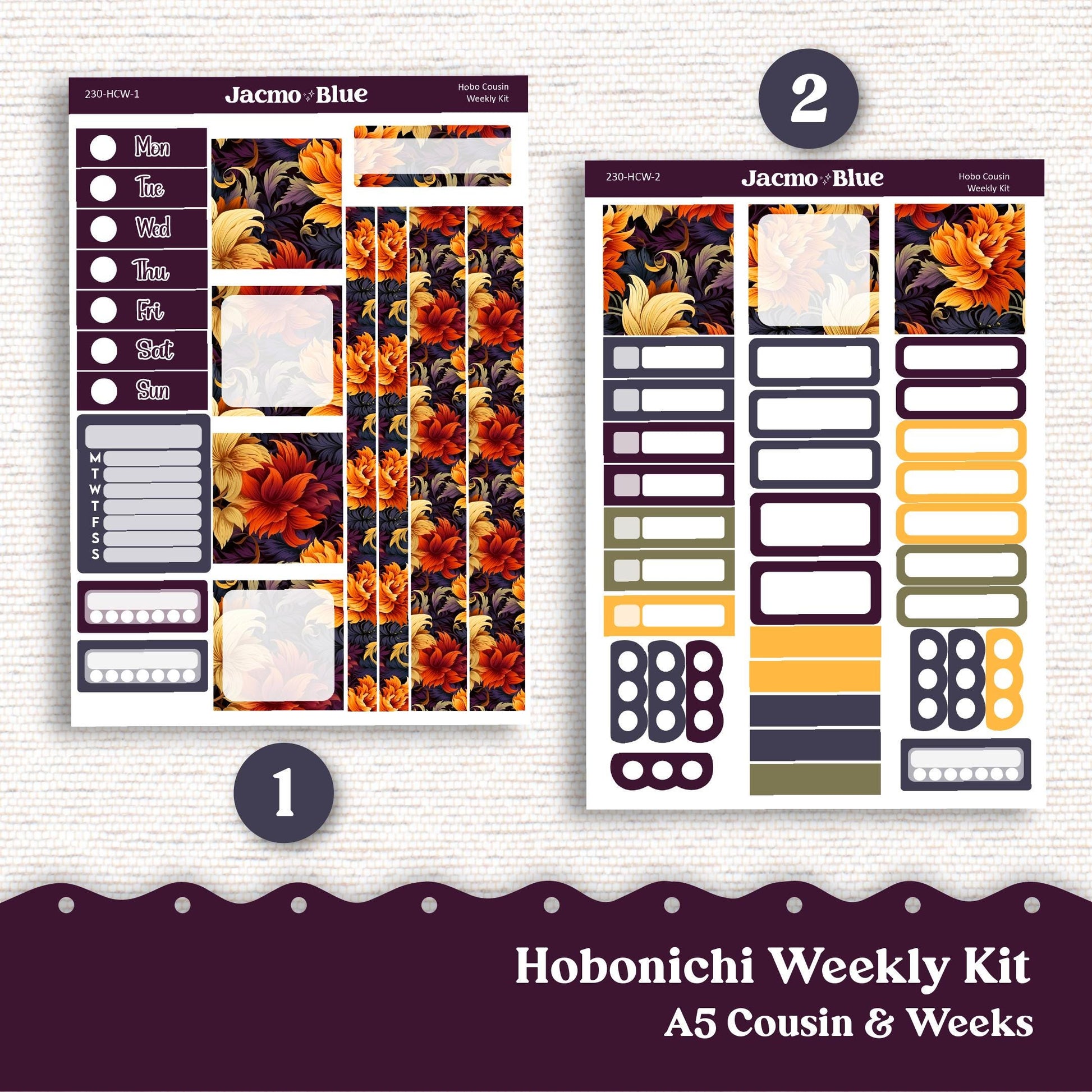 Firey Fall Hobonichi Cousin & Weeks Weekly Planner Sticker Kit 230 - Fall Autumn October November