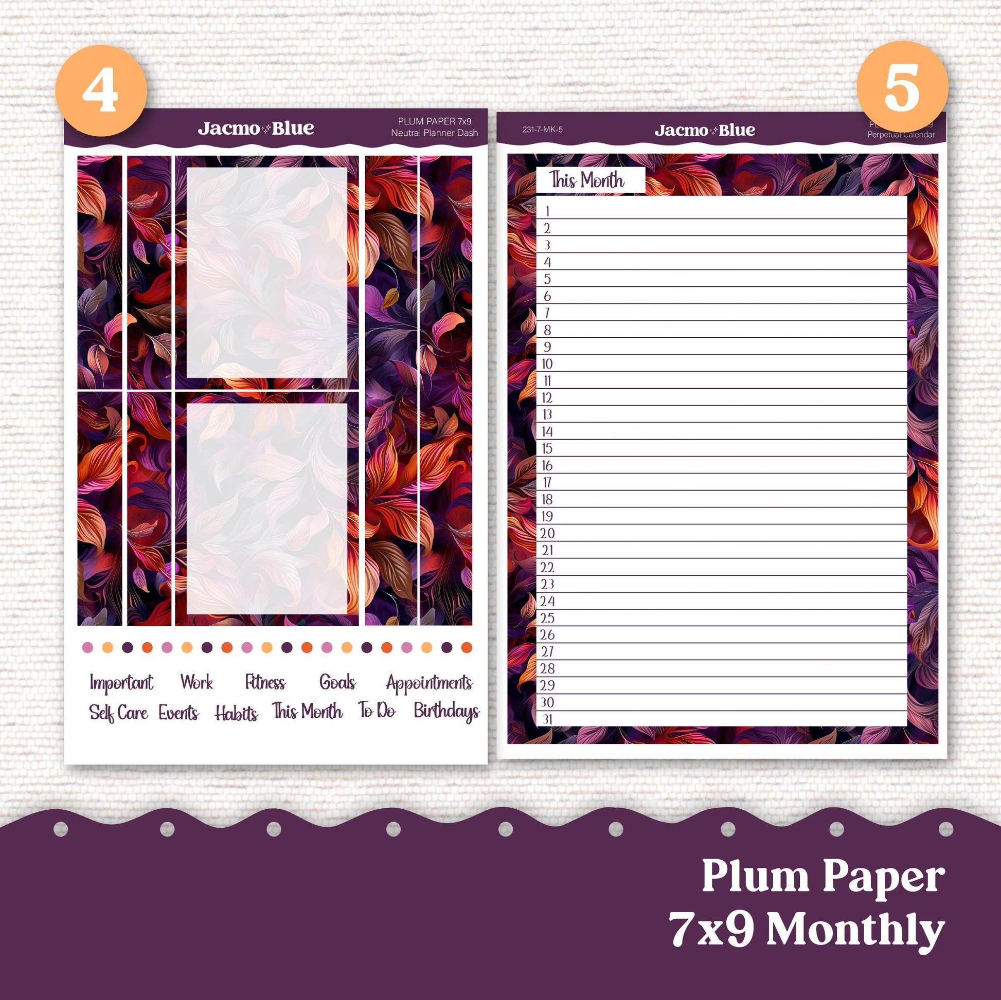 Plum Paper Monthly Sticker Kit for 8x11 7x9 A5 Planners - Kit 231 End of Summer Sunset Planner Stickers