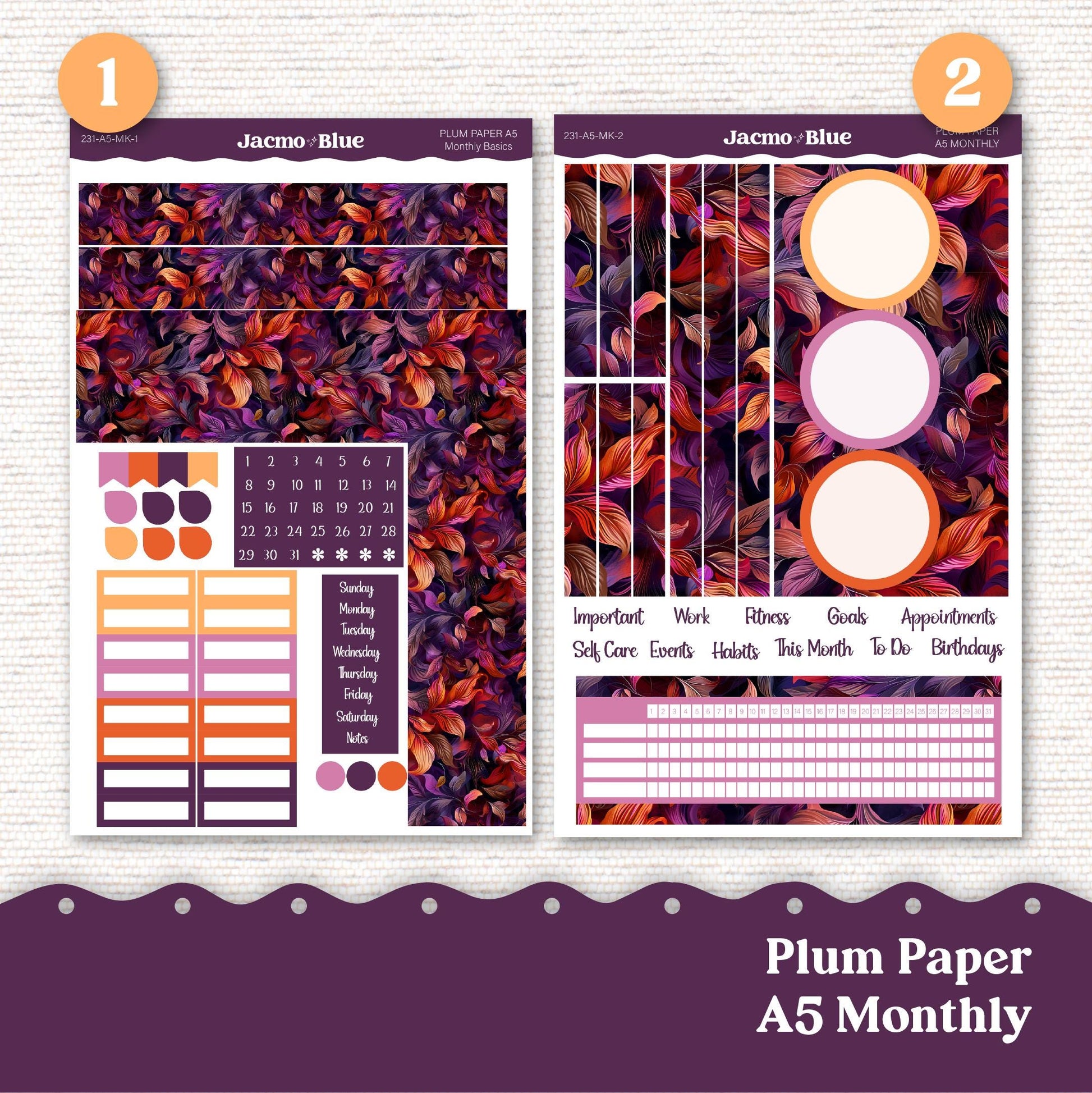 Plum Paper Monthly Sticker Kit for 8x11 7x9 A5 Planners - Kit 231 End of Summer Sunset Planner Stickers