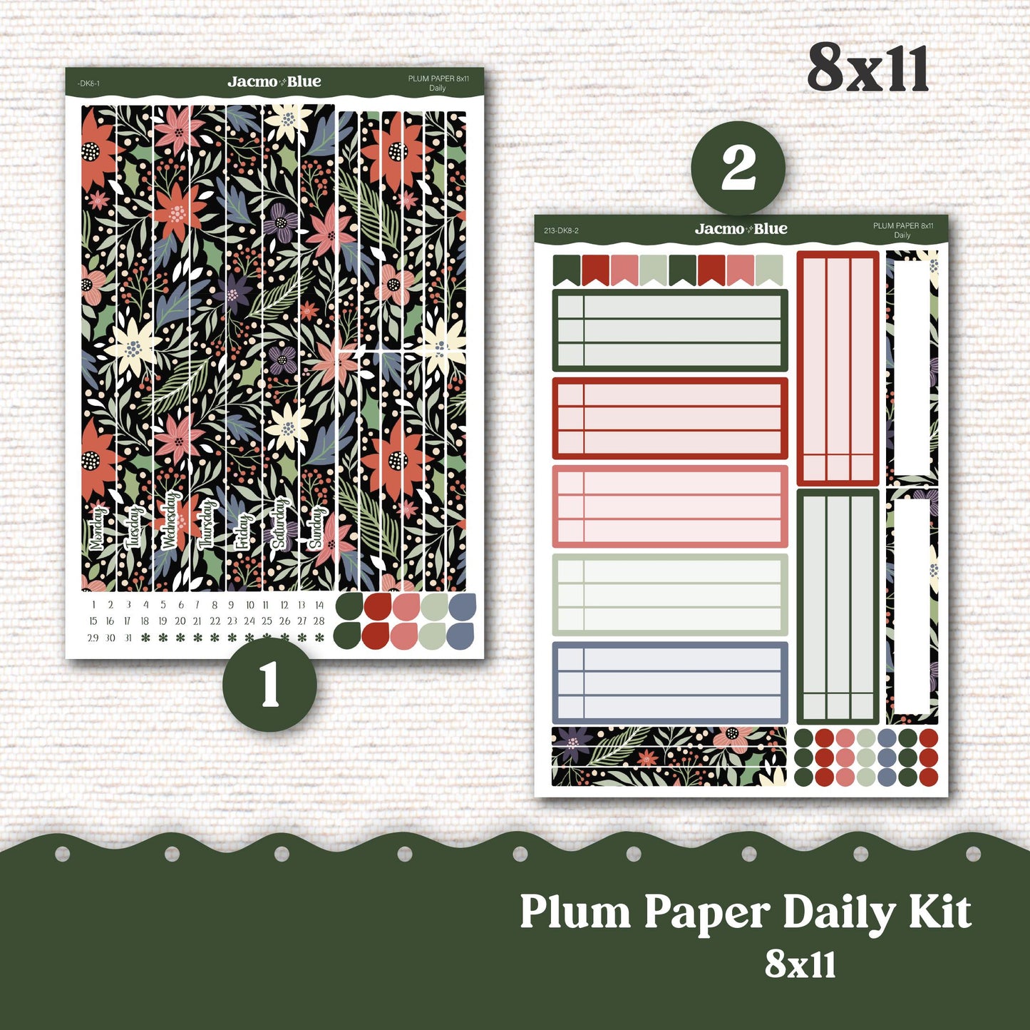 Daily Planner Sticker Kit sized for Plum Paper Planner 8x11 & 7x9 Stickers Kit 213 December Christmas