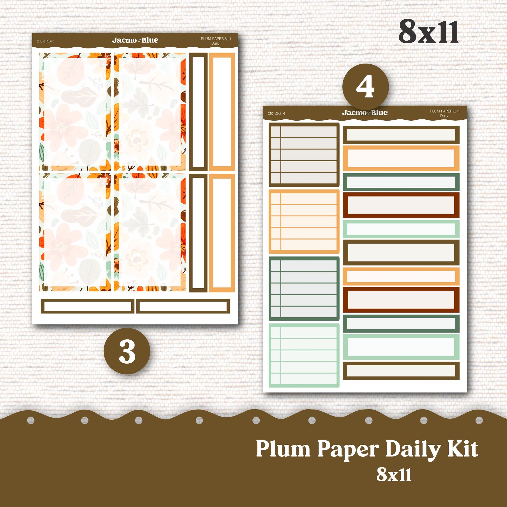 Daily Planner Sticker Kit sized for Plum Paper Planner 8x11 & 7x9 Stickers Kit 210 September Fall