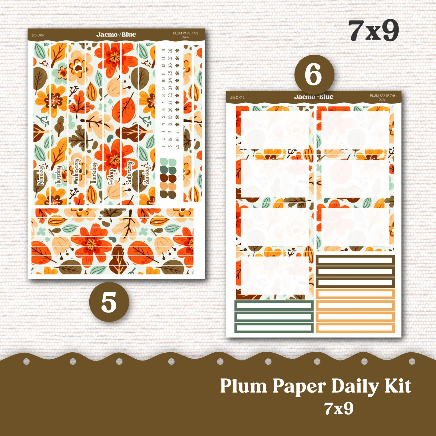 Daily Planner Sticker Kit sized for Plum Paper Planner 8x11 & 7x9 Stickers Kit 210 September Fall