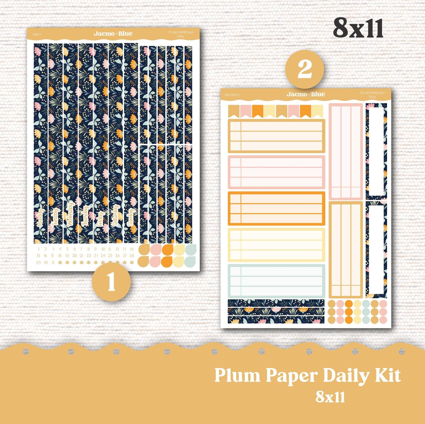 Daily Planner Sticker Kit sized for Plum Paper Planner 8x11 & 7x9 Stickers Kit 205 April Spring Cute