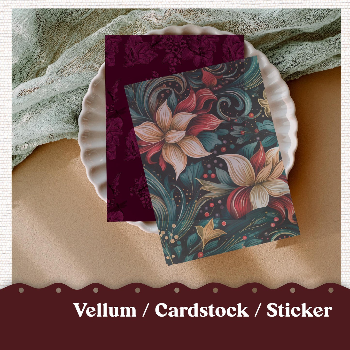 Vellum or Cardstock Dashboard Tip-in for Planners or Junk Journaling - Kit 228 December Swirls