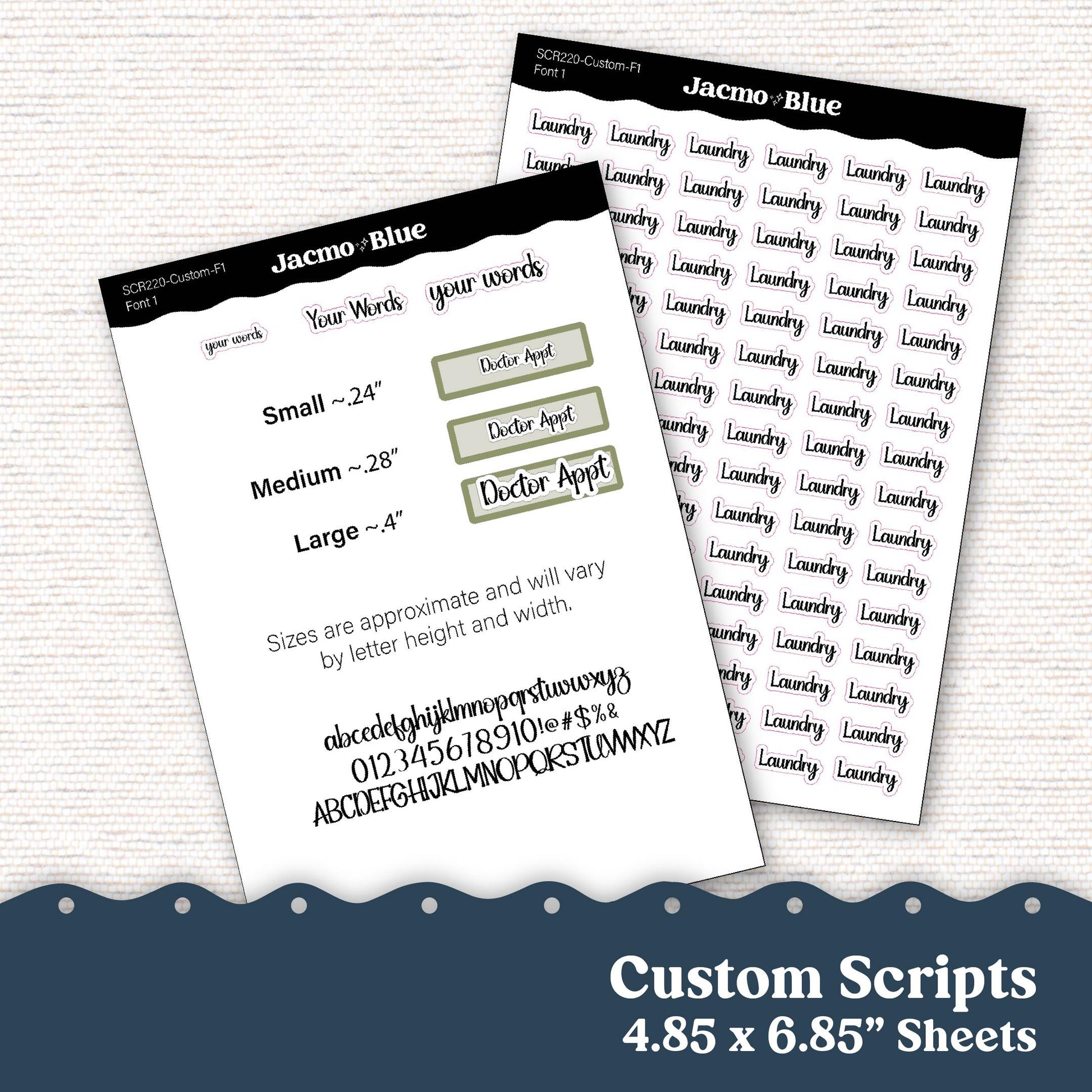 Custom Scripts Planner Stickers - Font 1