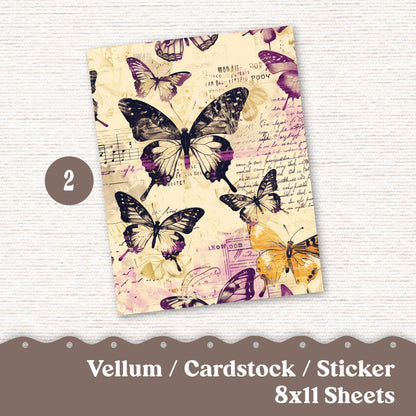 Vellum or Cardstock Dashboard Tip-in for Planners or Junk Journaling - 108V - Black Butterflies