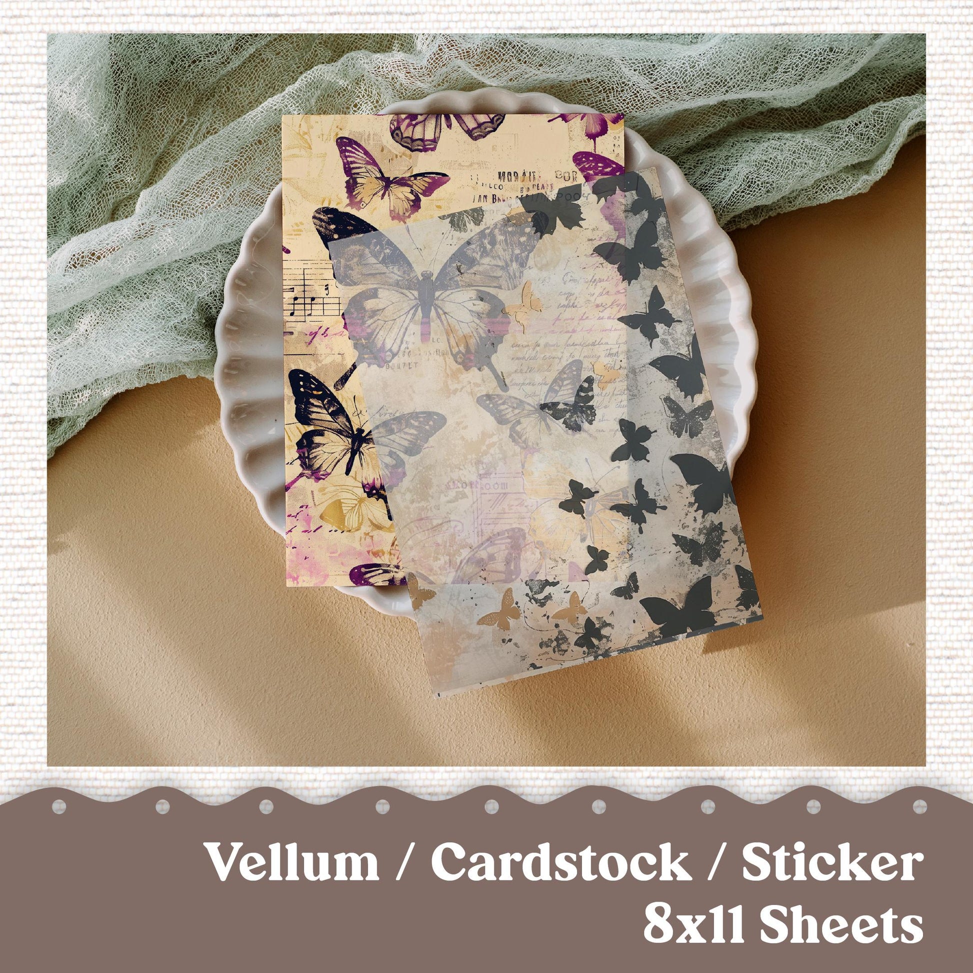 Vellum or Cardstock Dashboard Tip-in for Planners or Junk Journaling - 108V - Black Butterflies