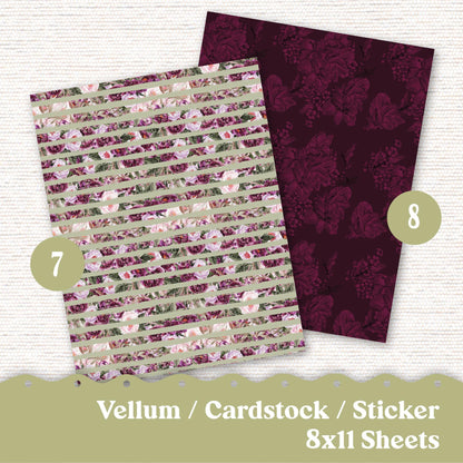 Vellum or Cardstock Dashboard Tip-in for Planners or Junk Journaling - Kit 102V Vellum Pink Green Floral