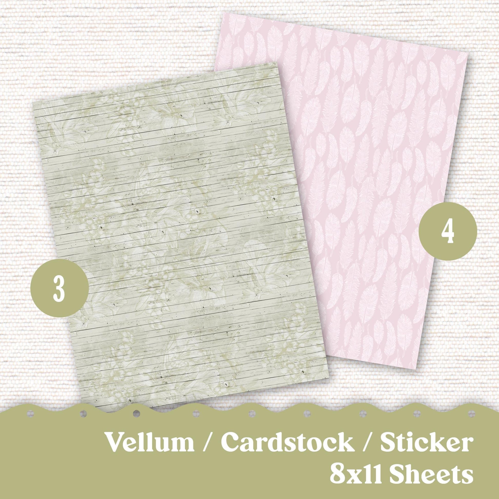 Vellum or Cardstock Dashboard Tip-in for Planners or Junk Journaling - Kit 102V Vellum Pink Green Floral