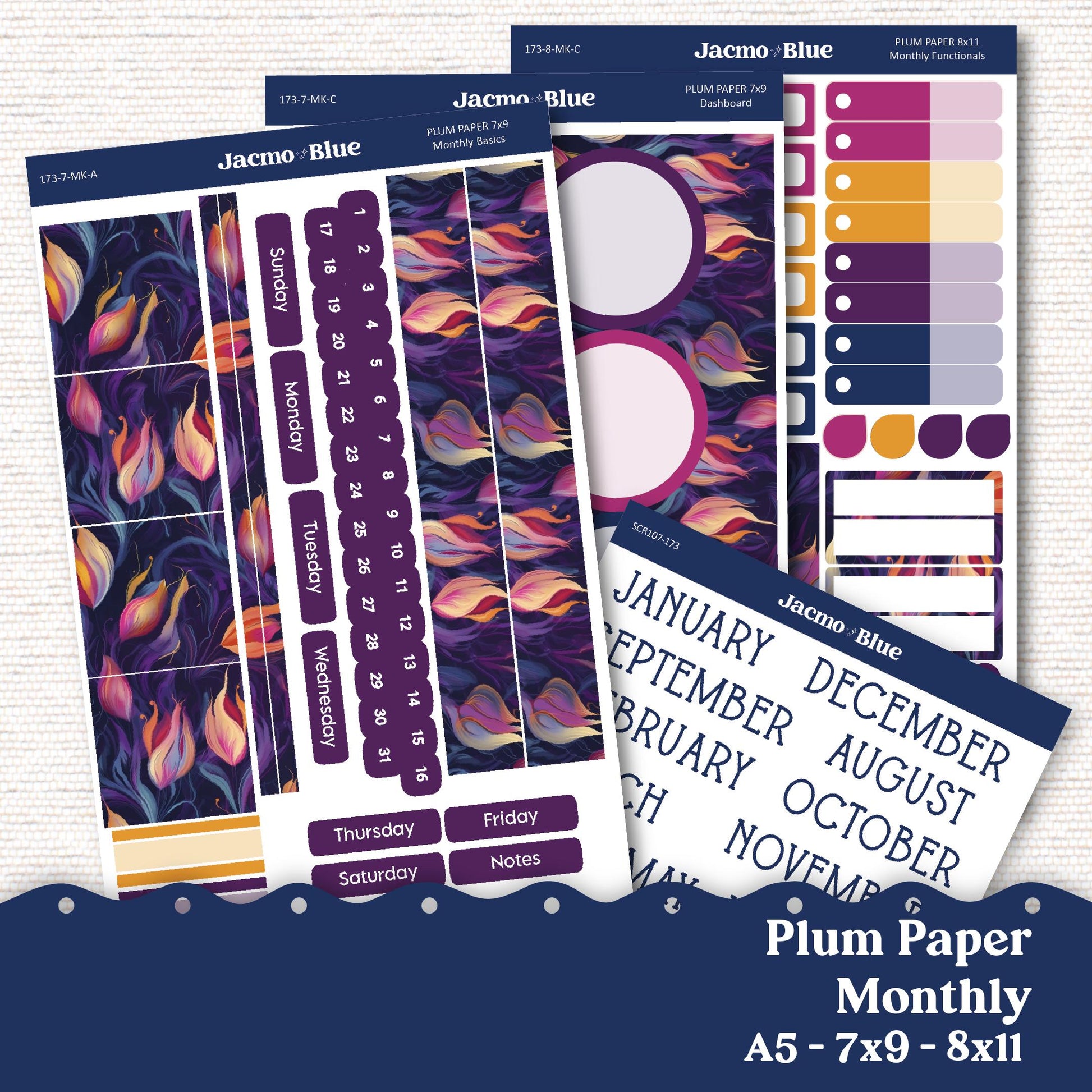 Dreamscapes Plum Paper Monthly Sticker Kit for 8x11 7x9 A5 Planners - Kit 173 Planner Stickers