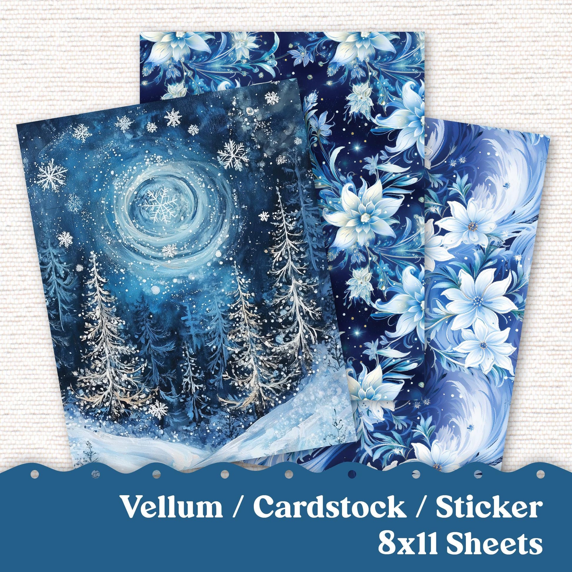 Vellum or Cardstock Dashboard Tip-in for Planners or Junk Journaling - 110V - Snow Flurries