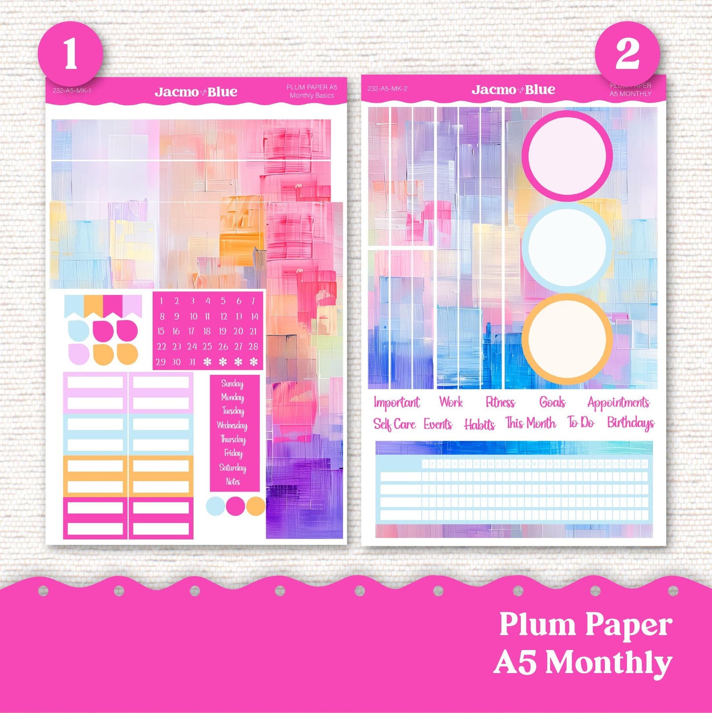 Plum Paper Monthly Sticker Kit for 8x11 7x9 A5 Planners - Kit 233 Planner Stickers Abstract Gradient